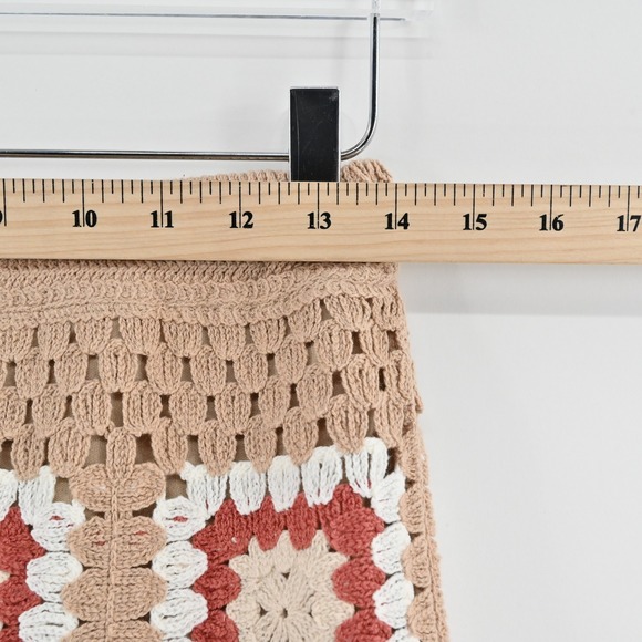 Lulus Womens Granny Squares Crochet Mini Skirt Size S Tan Boho Festival Lined - Picture 3 of 11